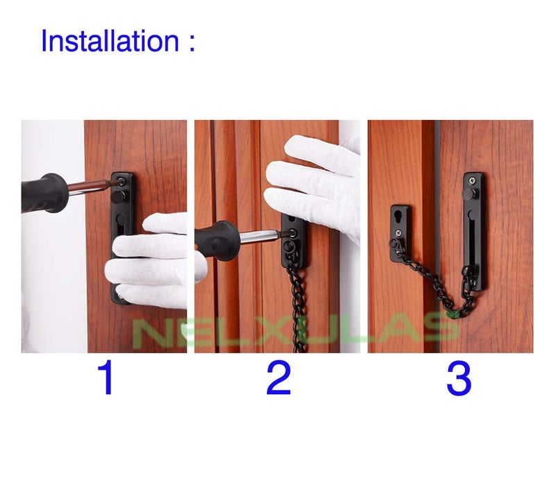 NELXULAS Security Door Chain 304 Stainless Steel Casting Door Surface-Mounted Lock Brushed Finish (C Style) - Image 4